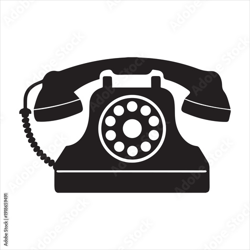 Vintage Rotary Dial Telephone Silhouette Vector