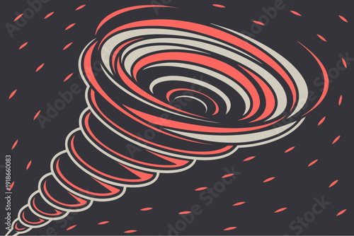 Stylized Tornado Vortex in Red Black and Grey Swirling Abstract Style