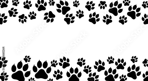 Seamless Paw Print Border Vector Dog Cat Footprint Frame Pattern