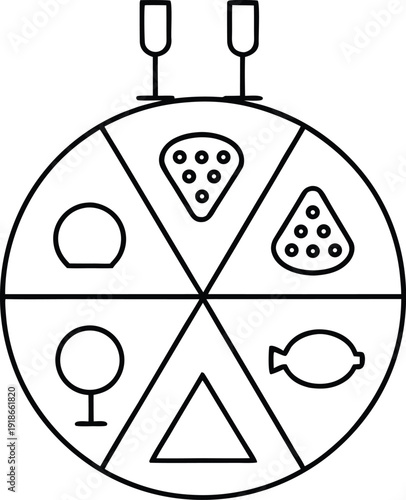 seder table setting line art vector illustration on transparent background