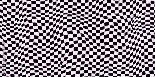 Wavy checkered pattern with alternating black and light purple squares