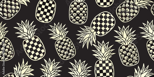 Repeating pattern of pineapples in a checkered and textured style