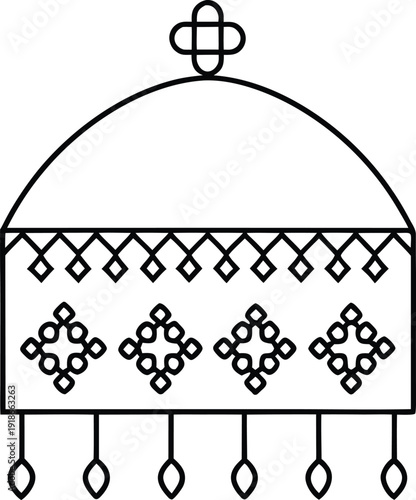 embroidered matzah cover from eastern europe line art vector illustration on transparent background