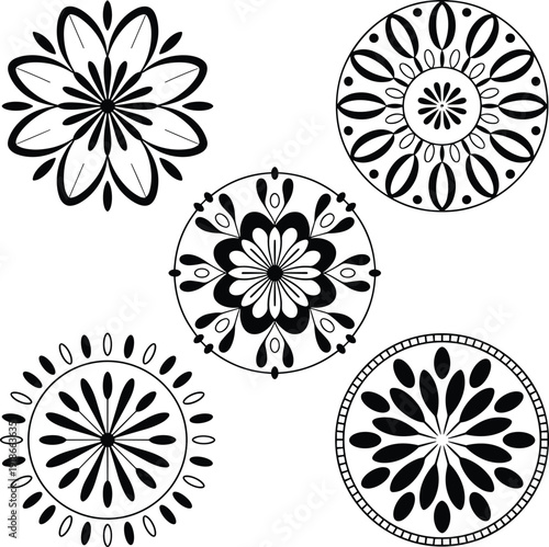 Elegant black floral mandala designs for decorative use