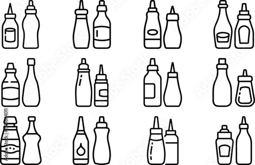 Sauce Variety: A selection of condiment bottles arranged, offering a diverse range of flavors and options for culinary creativity. 