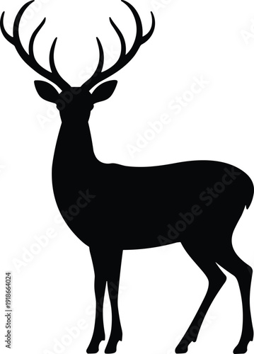 Majestic deer with impressive antlers in sleek black silhouette