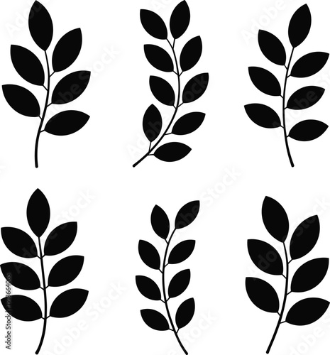 Modern black leaf silhouettes on white background