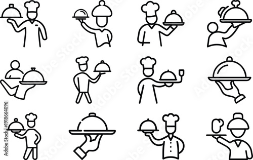 Culinary Service Icon Collection: A meticulously curated collection of sleek, minimalist icons capturing the essence of culinary service.