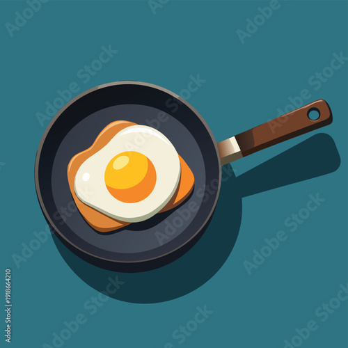 Simple Flat Design Illustration of a Fried Egg Cooking in a Frying Pan for Breakfast, Culinary, and Food-Related Projects and Graphics