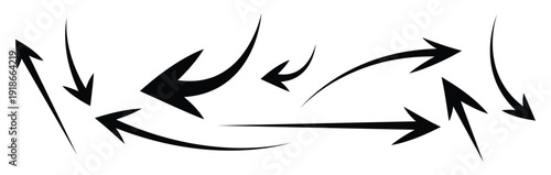 Set of Hand drawn vector arrows doodle on white background.