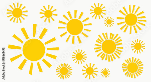 Set paper yellow suns group vector with white background