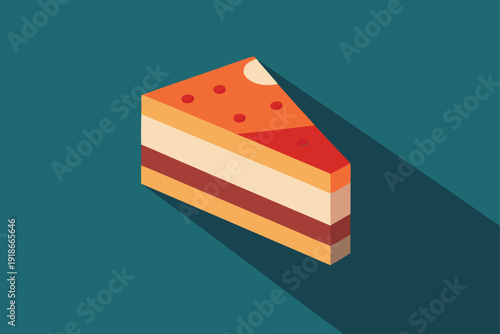 Colorful Vector Illustration of a Delicious Fruitcake Slice with Vivid Holiday Toppings, Perfect for Festive Dessert Menus