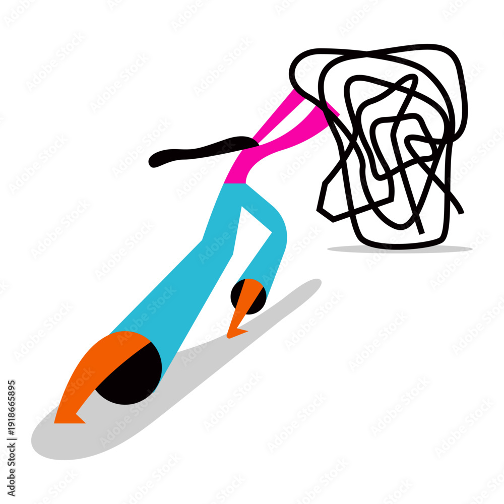 Fototapeta premium Businesswoman Solving Problem Chaos Concept Illustration.