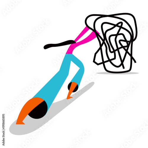 Businesswoman Solving Problem Chaos Concept Illustration.