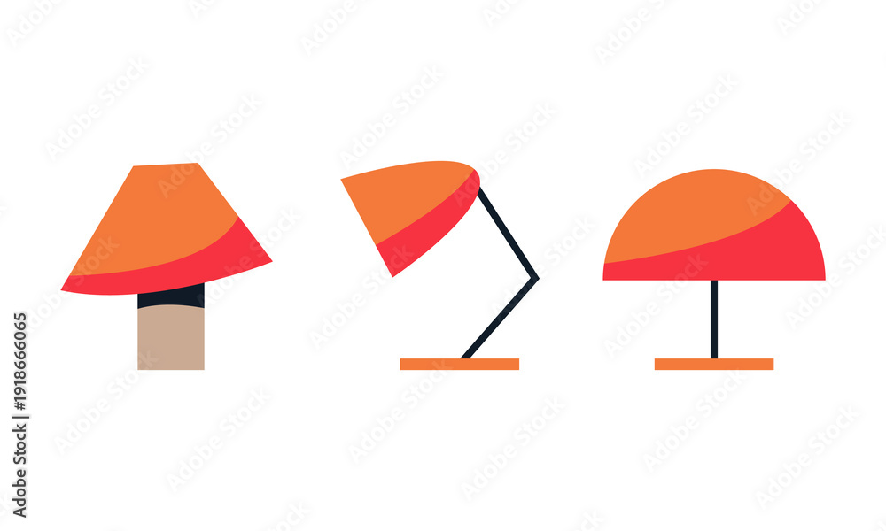 Fototapeta premium Modern Desk Lamp Set Flat Design Minimal Home Lighting Icons Collection.