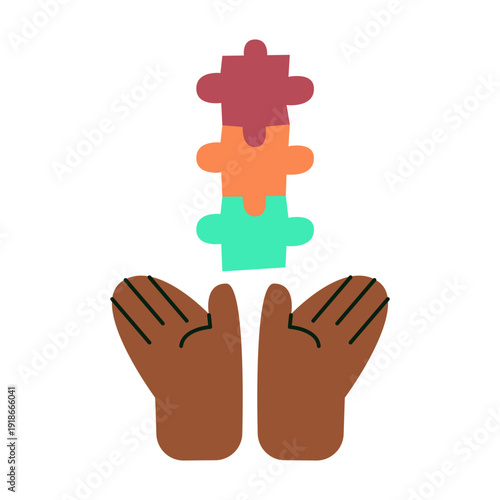 Autism Awareness Concept with Hands and Colorful Puzzle Pieces.