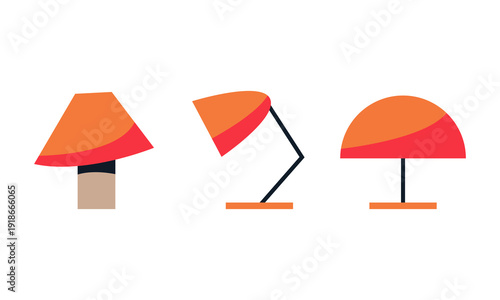 Modern Desk Lamp Set Flat Design Minimal Home Lighting Icons Collection.