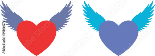 Flying heart vector illustration with wings isolated on a white background. 