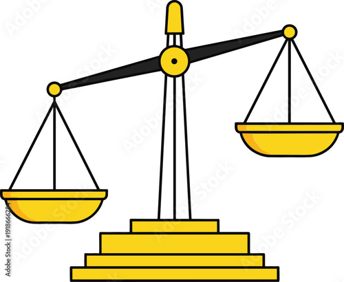 Justice Scale Icon Illustration with Golden Balance Symbol Representing Law, Equality, Court, and Legal System Concept in Flat Vector Style