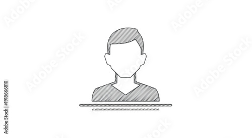 Simple grayscale illustration of a faceless man with short hair wearing a t-shirt on a plain white background
