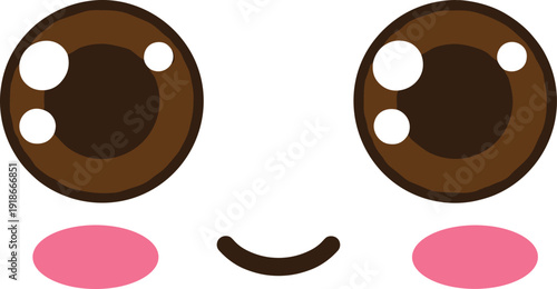 Cute kawaii face illustration, cartoon smiling eyes vector character, adorable emoji style design for kids and sticker print