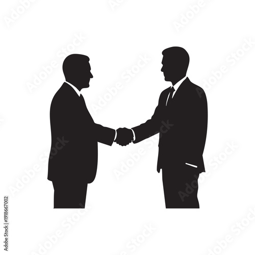 Businessmen handshake silhouette representing successful agreement partnership and corporate cooperation between two professionals sealing deal after formal meeting negotiation in office environment