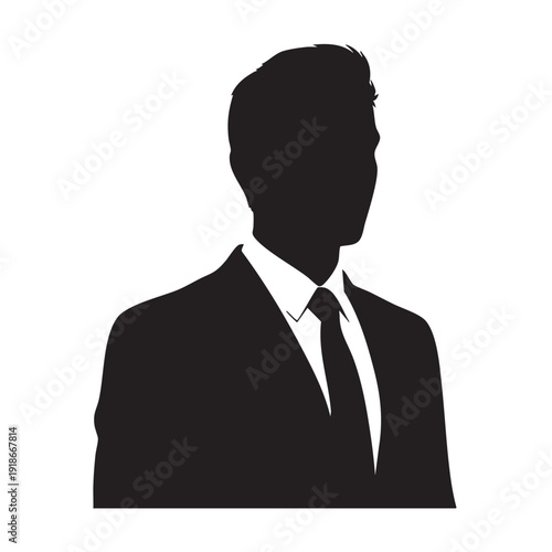 A sophisticated silhouette of a man in a business suit and tie, depicted from the chest up, suitable for corporate identity, profile pictures, or professional representations