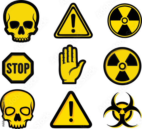 Set of Comic Style Danger and Warning Signs for Safety and Hazards