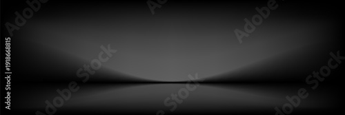 dark black background studio room with light beam from above for product display. floor and wall backdrop muslin design backdrop. stone surface texture podium.