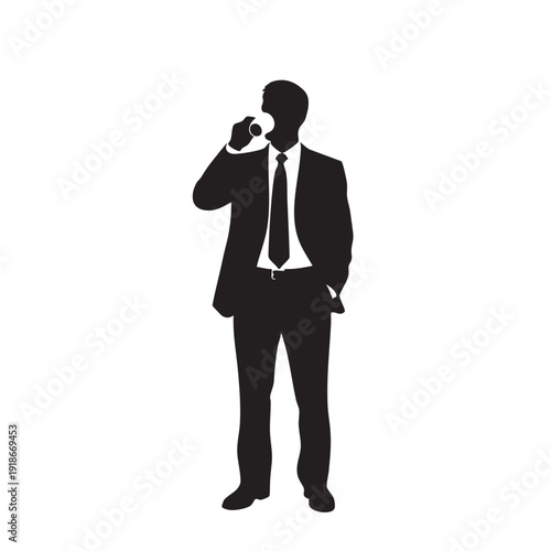 Businessman drinking coffee in silhouette a depiction of a professional taking a break or enjoying morning beverage in a corporate setting