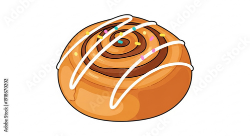 Delicious cinnamon sweet pastry with icing and sprinkles on top isolated on white background