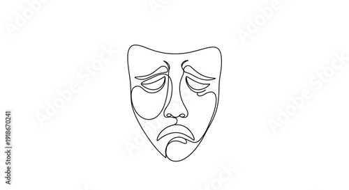 Sad Theater Mask Line Art Illustration
