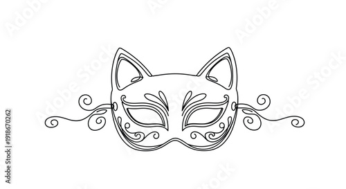 Cat Masquerade Mask Line Art Illustration