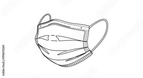 Disposable Face Mask Line Art Medical Illustration