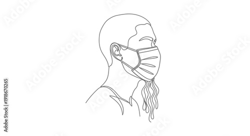 Person Wearing Face Mask Line Art Illustration