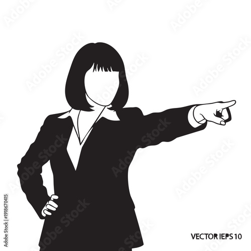 Silhouette woman pointing finger, directing, giving instruction, leadership gesture, boss, manager, decision maker, pointing direction, commanding presence