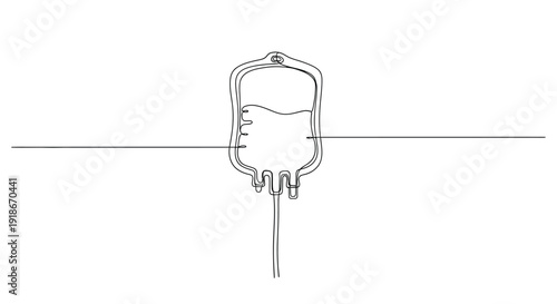 IV drip bag, medical infusion, single line illustration