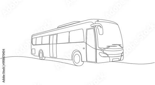 Modern bus, single line drawing, travel concept