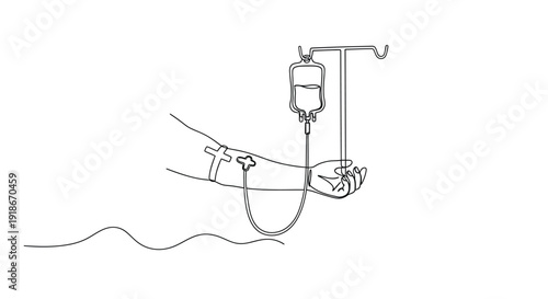 Blood transfusion, arm with IV line, single line art