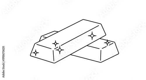 Two Gold Bars, Simple Line Drawing with Sparkles