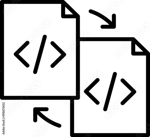 Black code duplication icon - outline