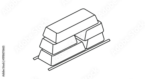 Stack of Gold Bars on Rack, Simple Line Art