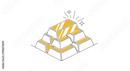 Pyramid of Gold Bars with Yellow Accents, Line Art