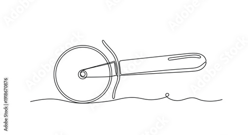 Pizza cutter tool in single line drawing on wavy surface