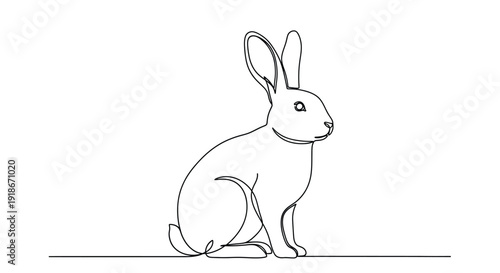 Simple line drawing of a rabbit sitting on a white background.