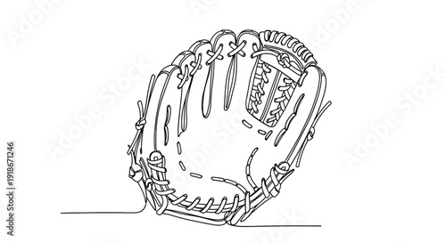 Baseball glove open and ready to catch, single line drawing illustration