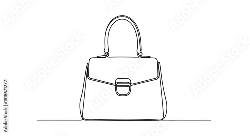 Single line drawing of a classic handbag with a handle and clasp
