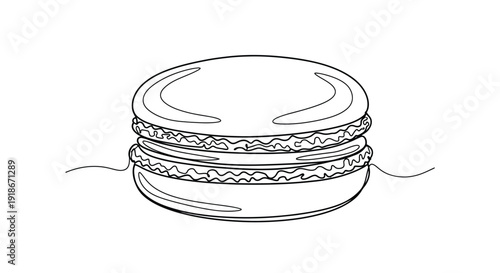 Single line drawing of a french macaron cookie