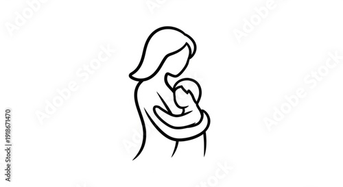 Mother holding baby close simple line art illustration tender moment minimalist design