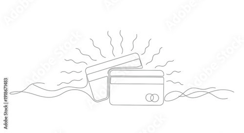 Two credit cards, single line art, financial and payment concept with heat waves